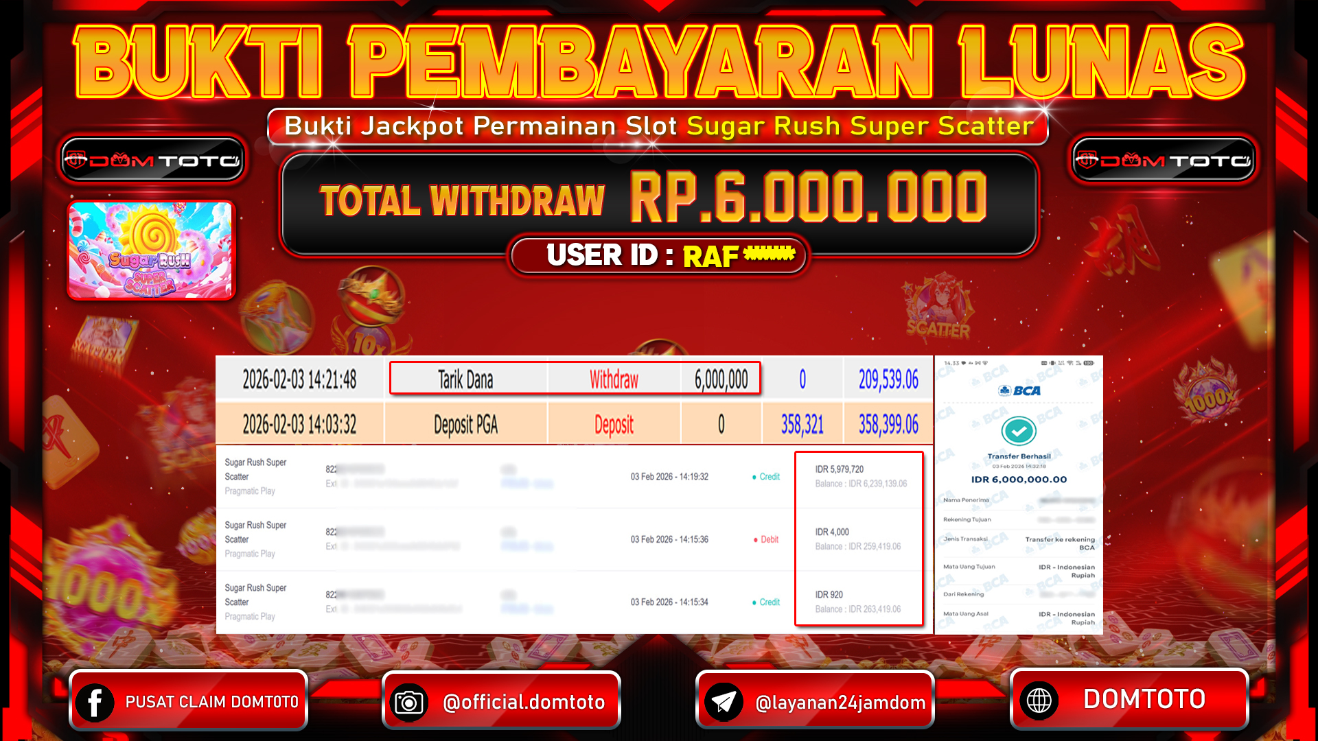 JACKPOT SLOT Sugar Rush Super Scatter Pragmatic Play 03 FEBRUARI 2026